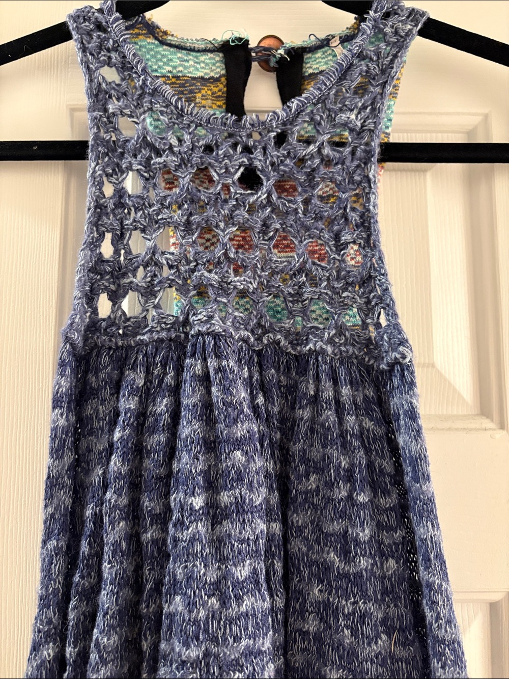 Free People Blue Crochet Bodice Multi-Stripe Knit Cover-Up Dress - Picture 2 of 8